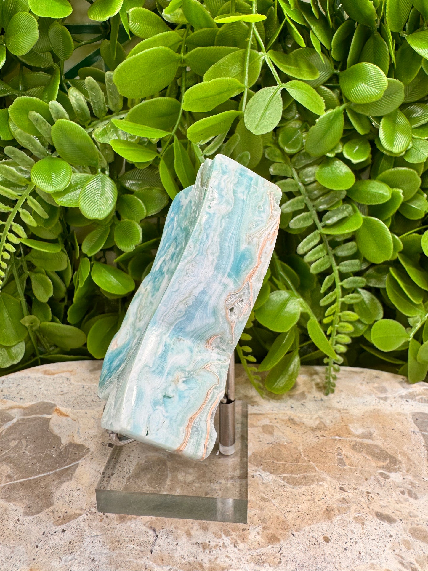 Blue Aragonite Leaf Bowl 282g