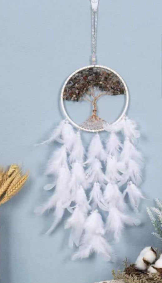 Quartz with White Feather Dreamcatcher