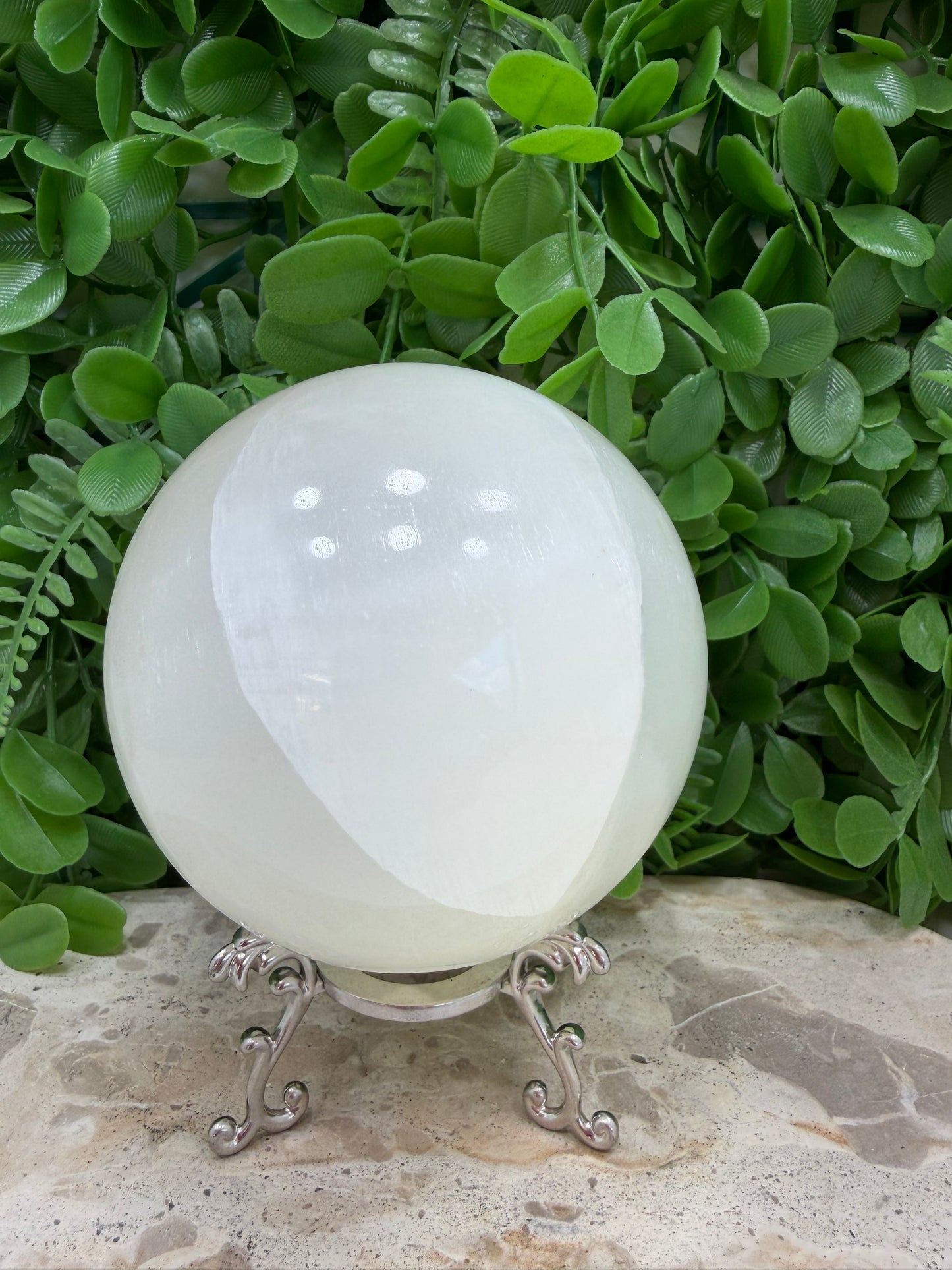 Silky White Calcite Sphere 1548g