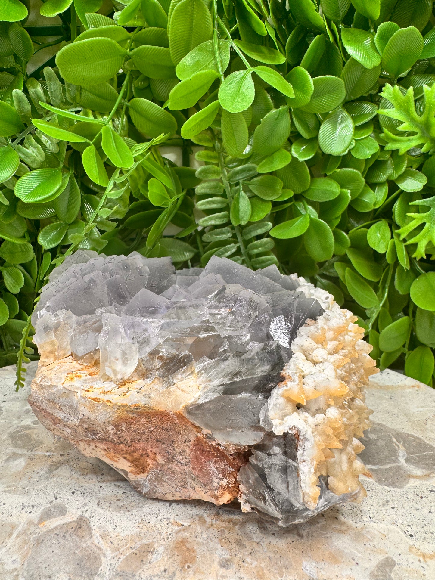 Blue Cubed Fluorite And Dog Tooth Specimen 1640g