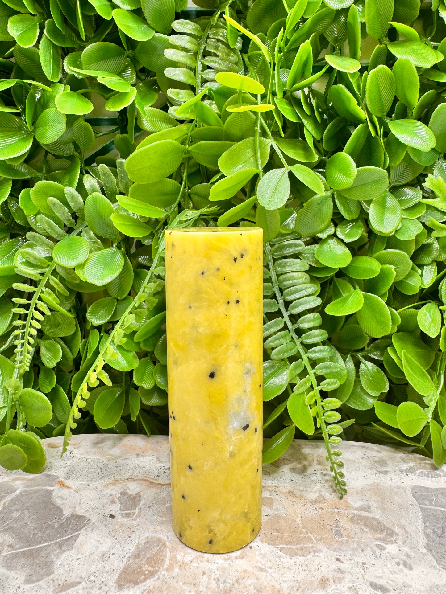 Yellow Jade with Hematite Cylinder 312g