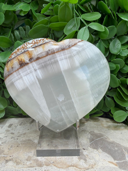 Dendritic Silky White Calcite Heart 778g | Calm • Clarity • Balance