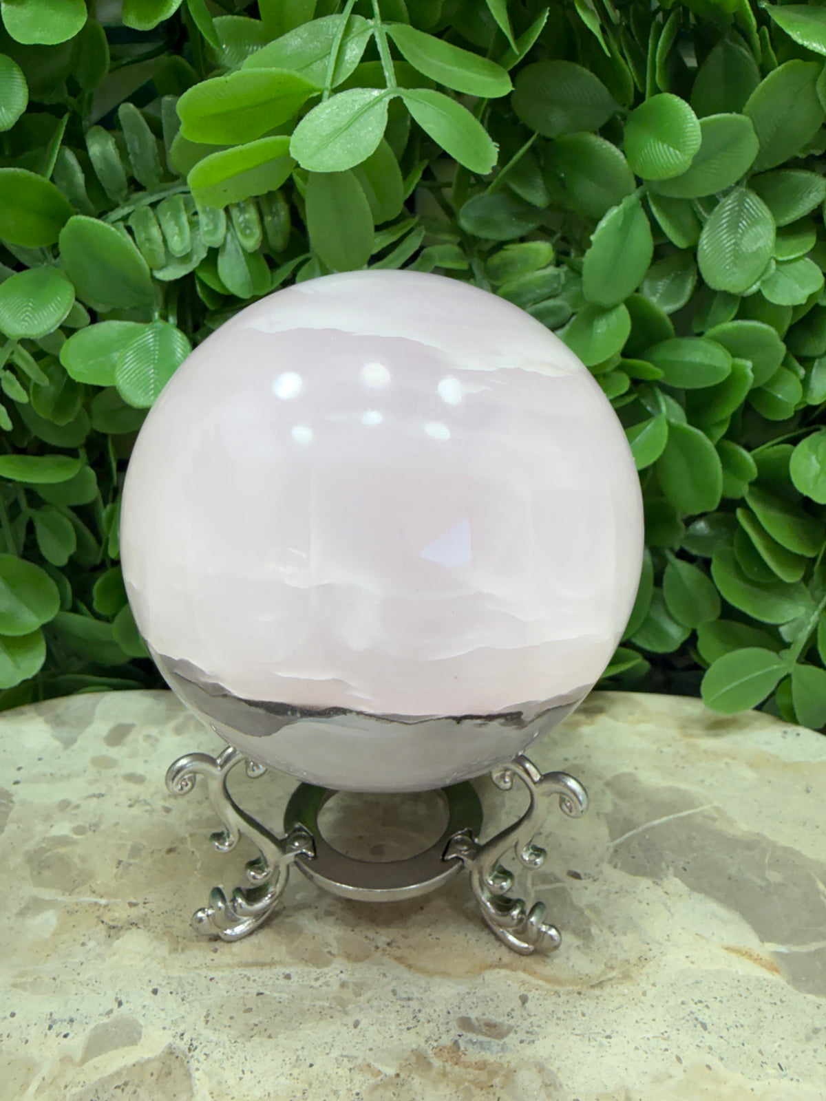 Smokey Pink Mangano UV Sphere 924g | Love • Compassion • Calm