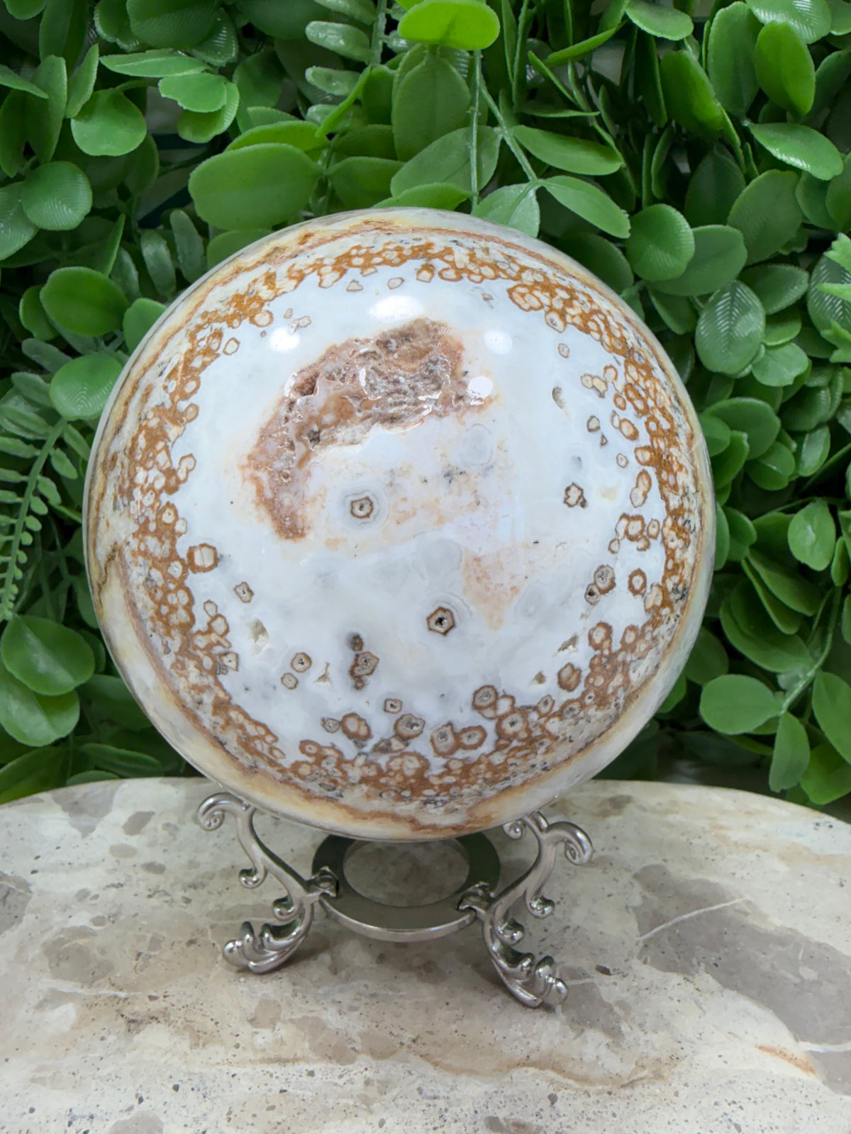 Dendritic Silky White Calcite Sphere 1980g | Calm • Clarity • Balance
