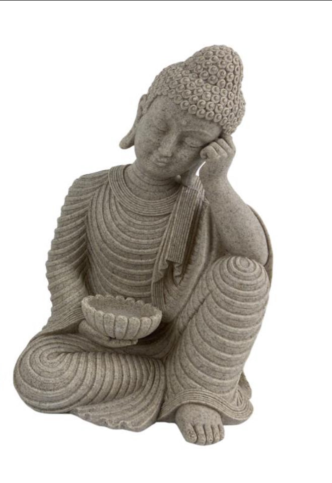 25cm Sitting Rulai Buddha with Tealight Holder in Natural Finish B