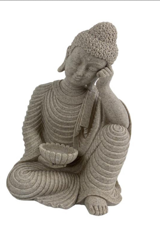 25cm Sitting Rulai Buddha with Tealight Holder in Natural Finish B