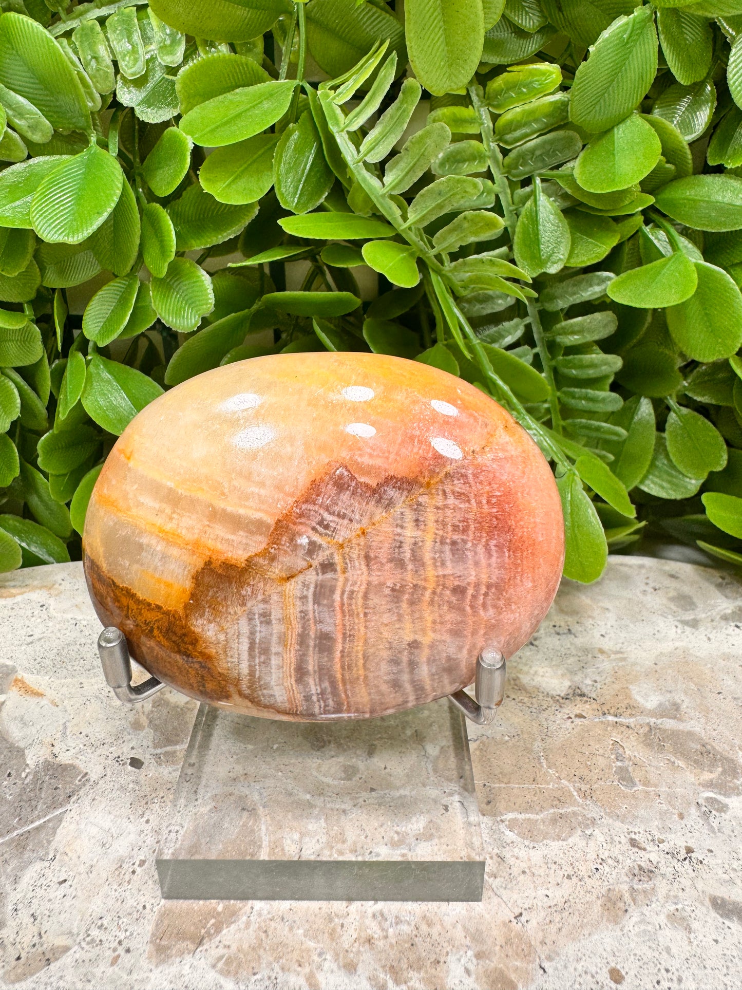 Peach Banded Calcite Palm Stone 152g