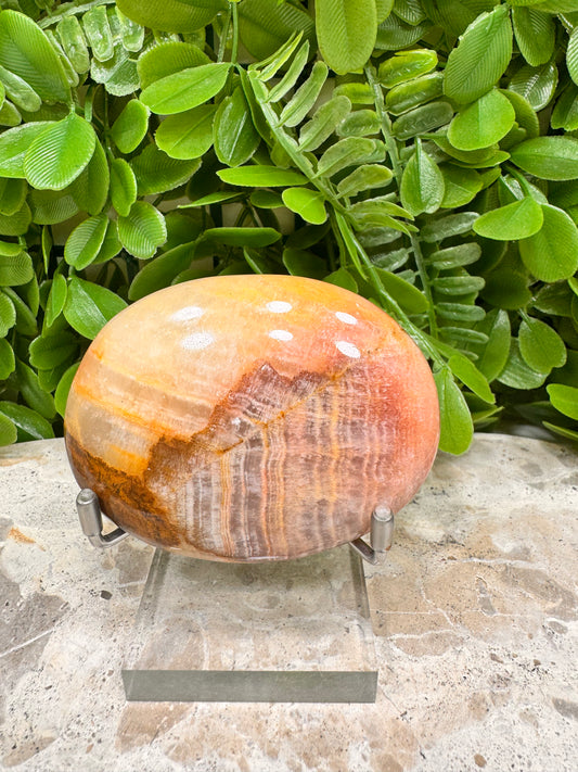 Peach Banded Calcite Palm Stone 152g