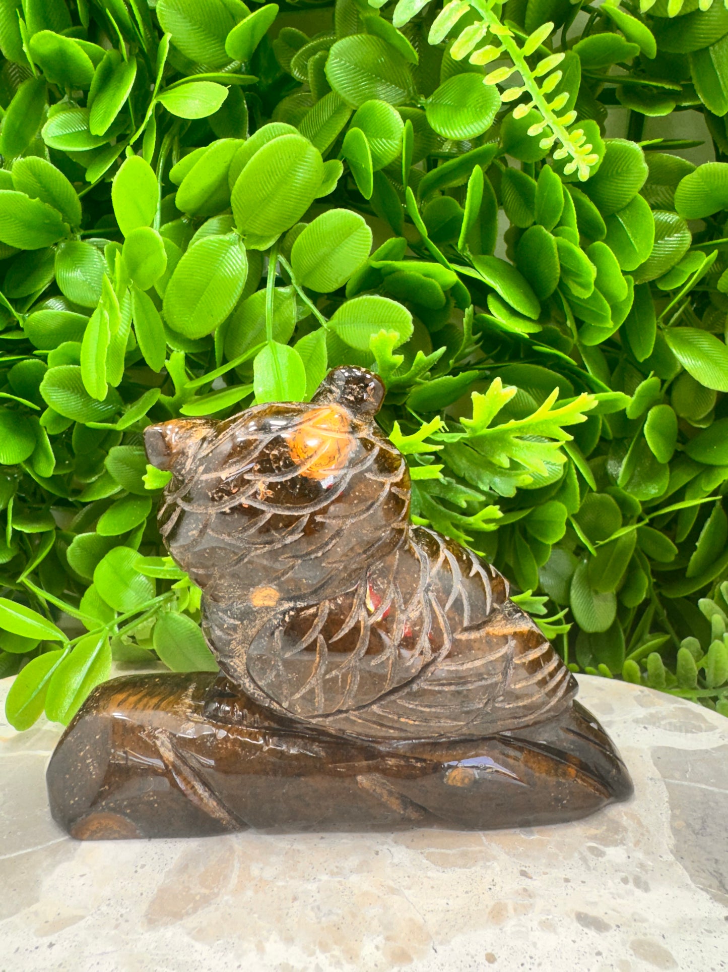 Tiger Eye Owl on a Log 590g