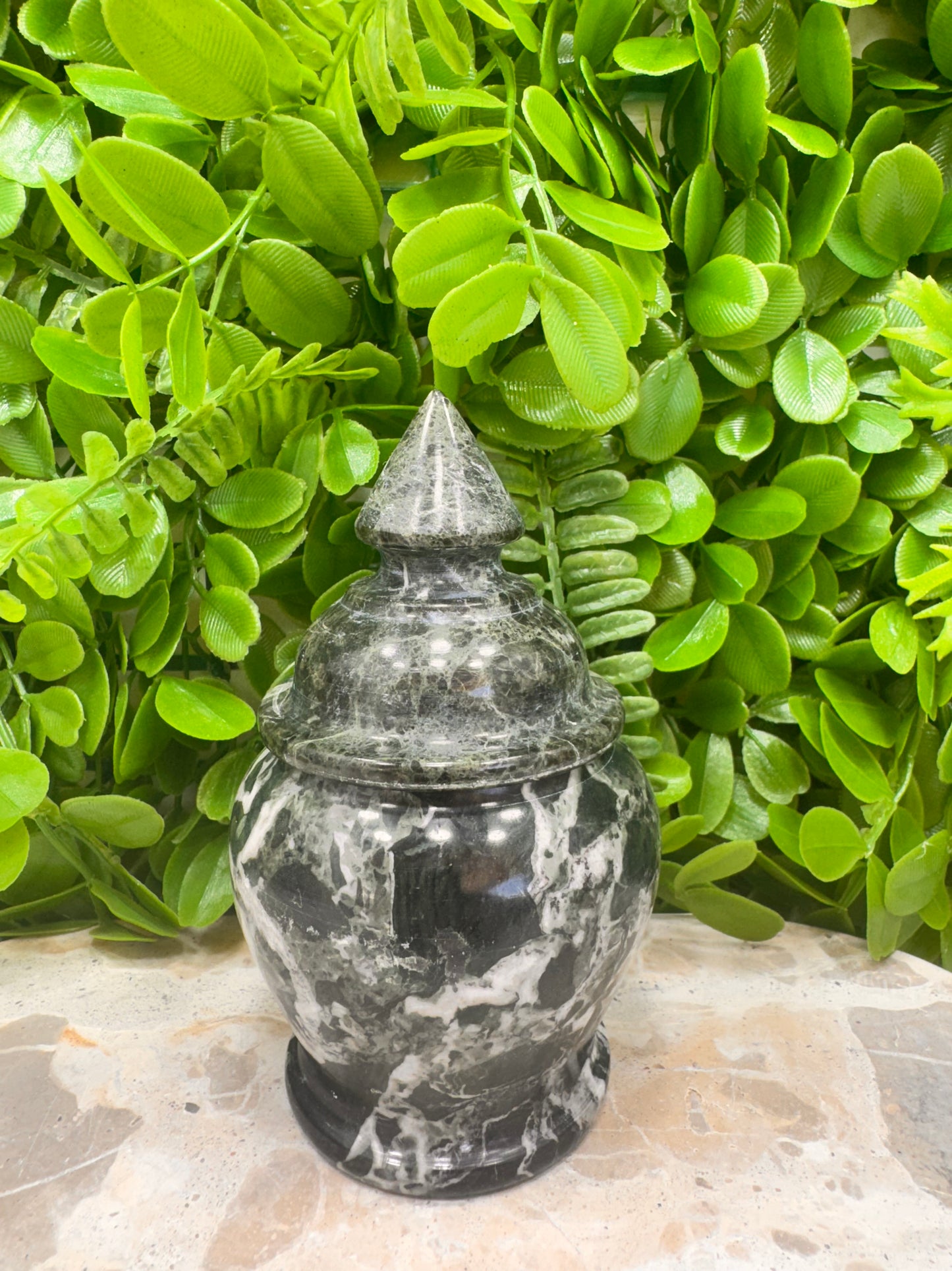 Black Zebra Serpentine Urn 416g