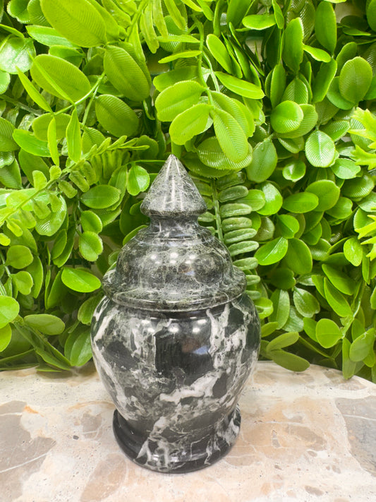Black Zebra Serpentine Urn 416g