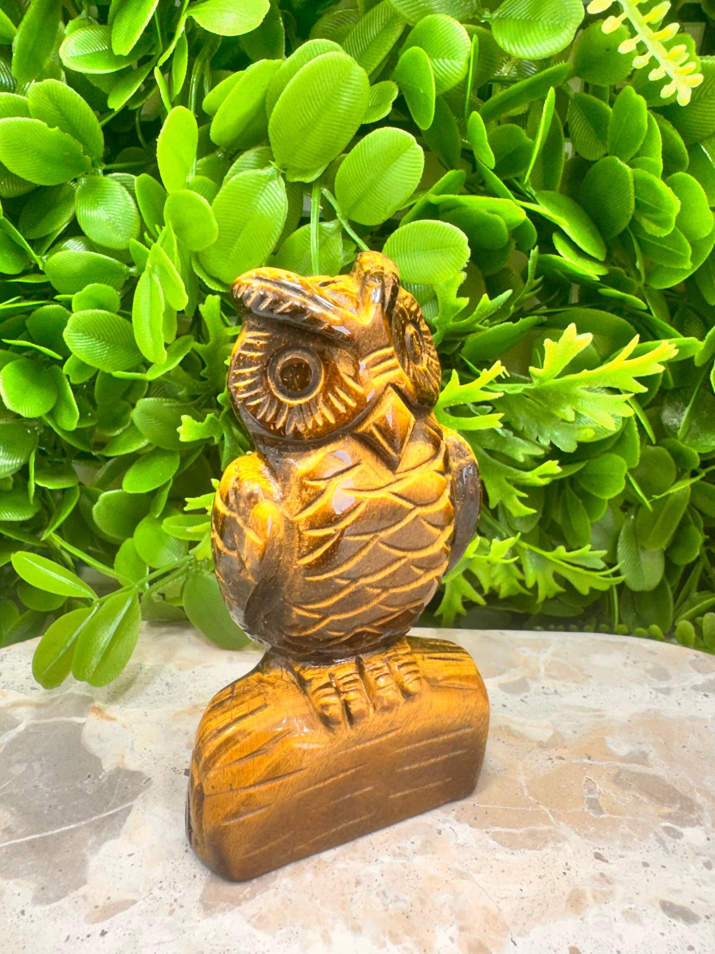Tiger Eye Owl on A log 370g