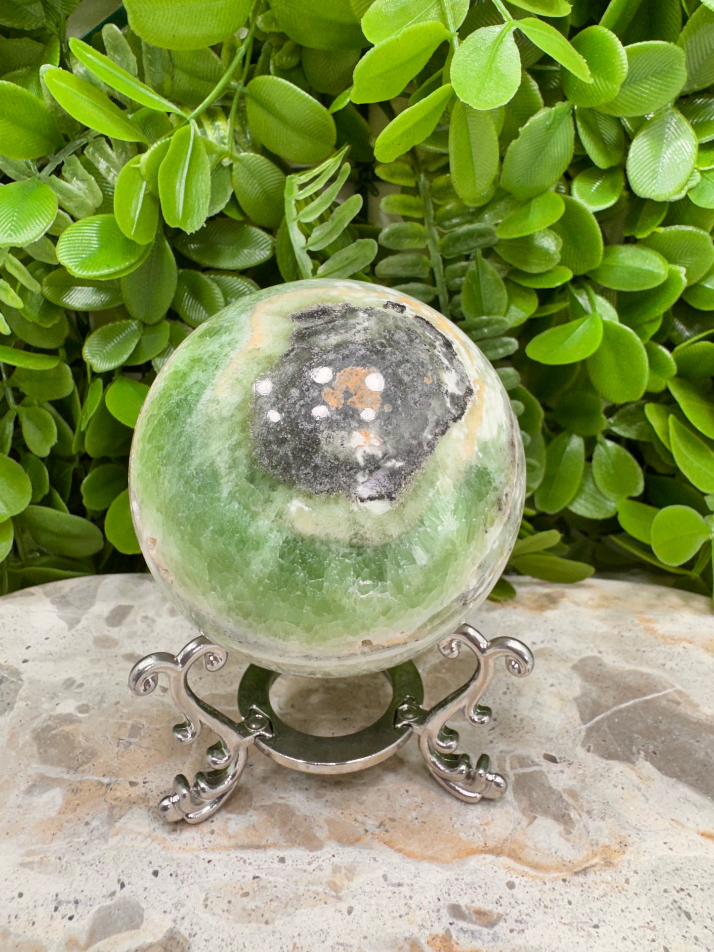 Emerald Kiwi Calcite Sphere 528g