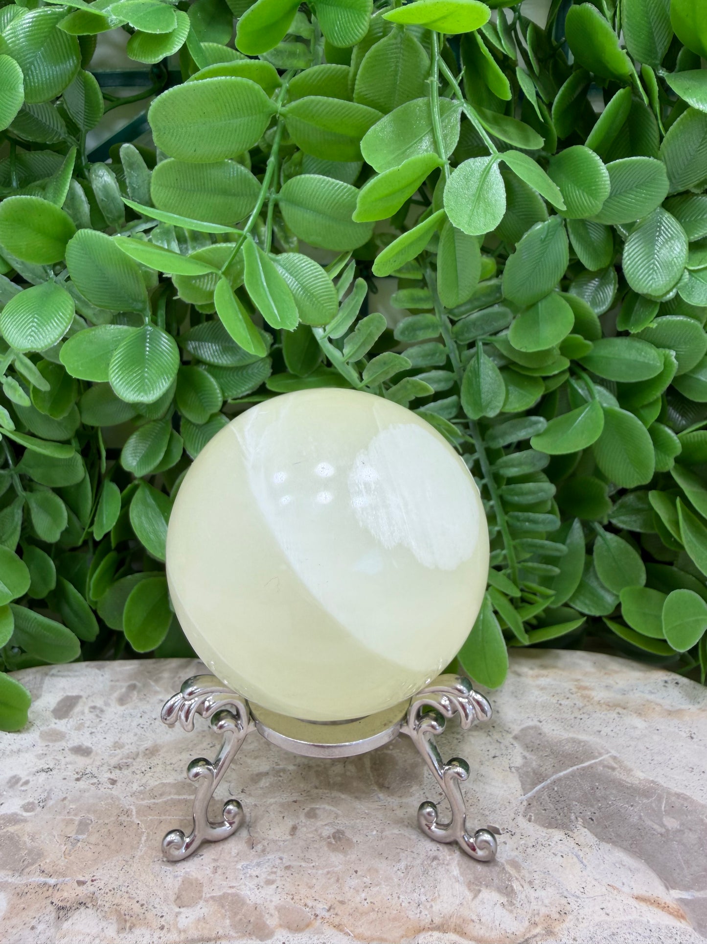 Silky White Calcite Sphere 490g