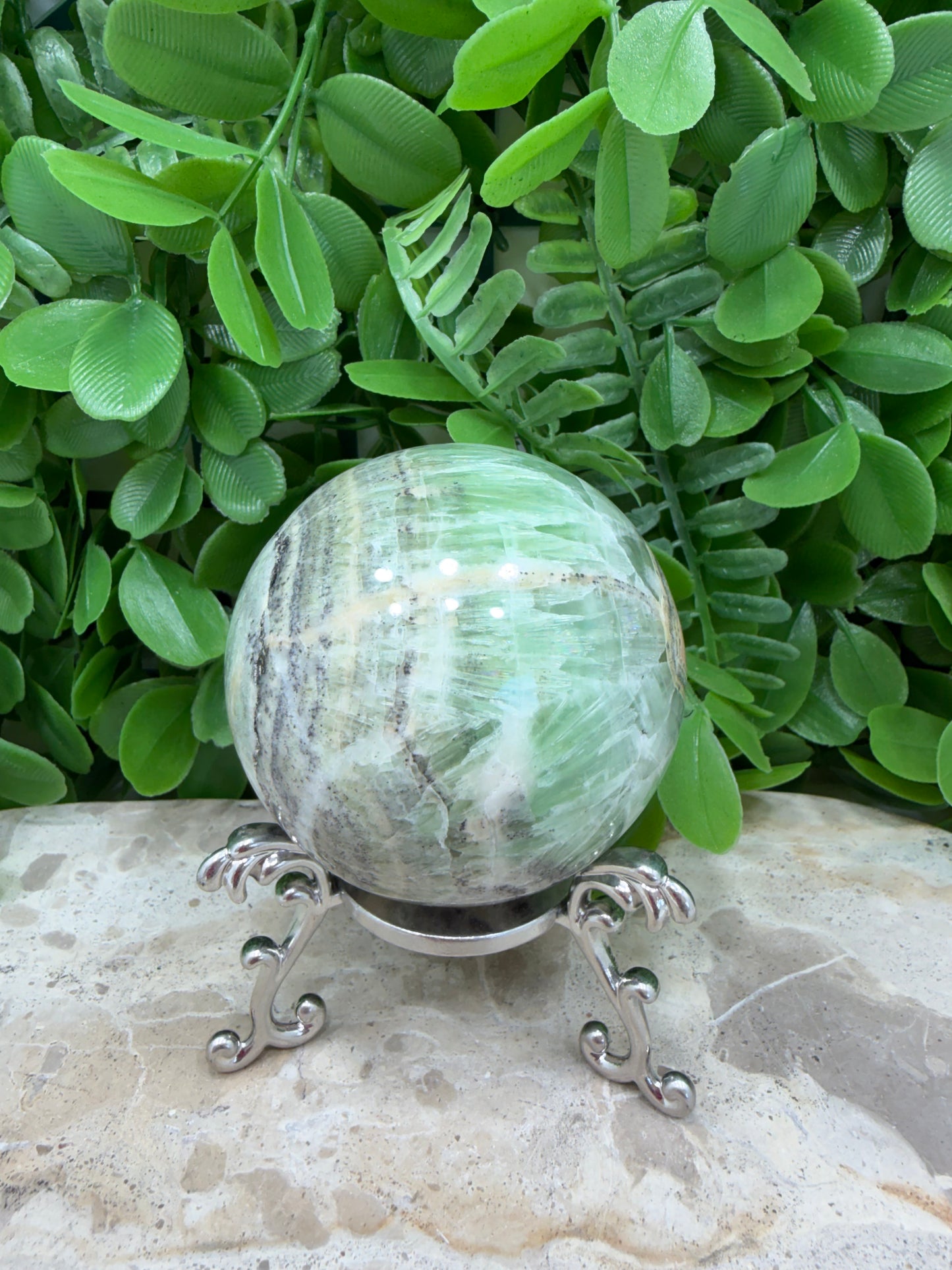 Emerald Kiwi Calcite Sphere 376g