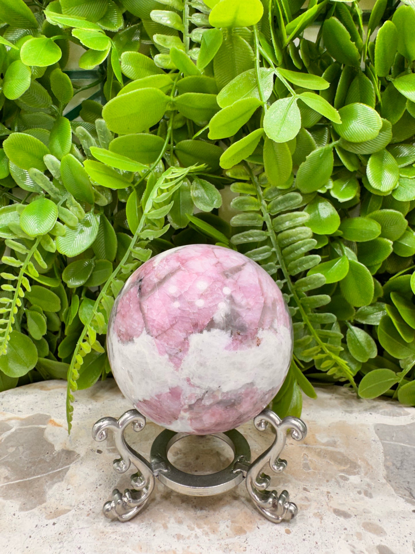 Pink Tourmaline Smokey Quartz Sphere 440g