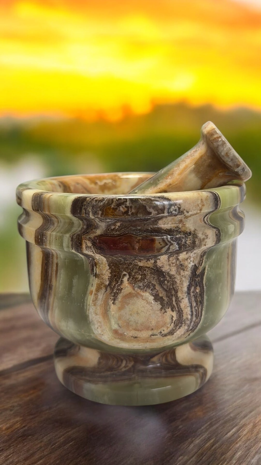 Green Banded Onyx Mortar and Pestle 2 pc 2.2kg
