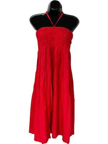 Red Rayon Tie-Up Shearing Elastic F/S Dress