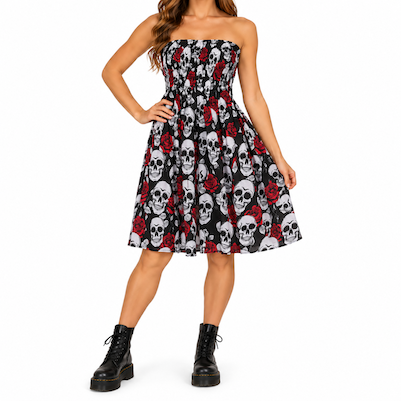 Skull & Roses Print Cotton F/S Dress/Skirt