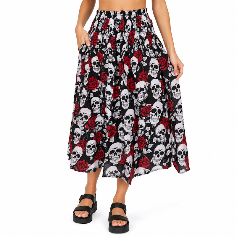 Skull & Roses Print Cotton F/S Dress/Skirt