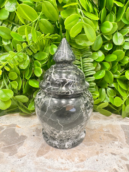Black Zebra Serpentine Urn 446g
