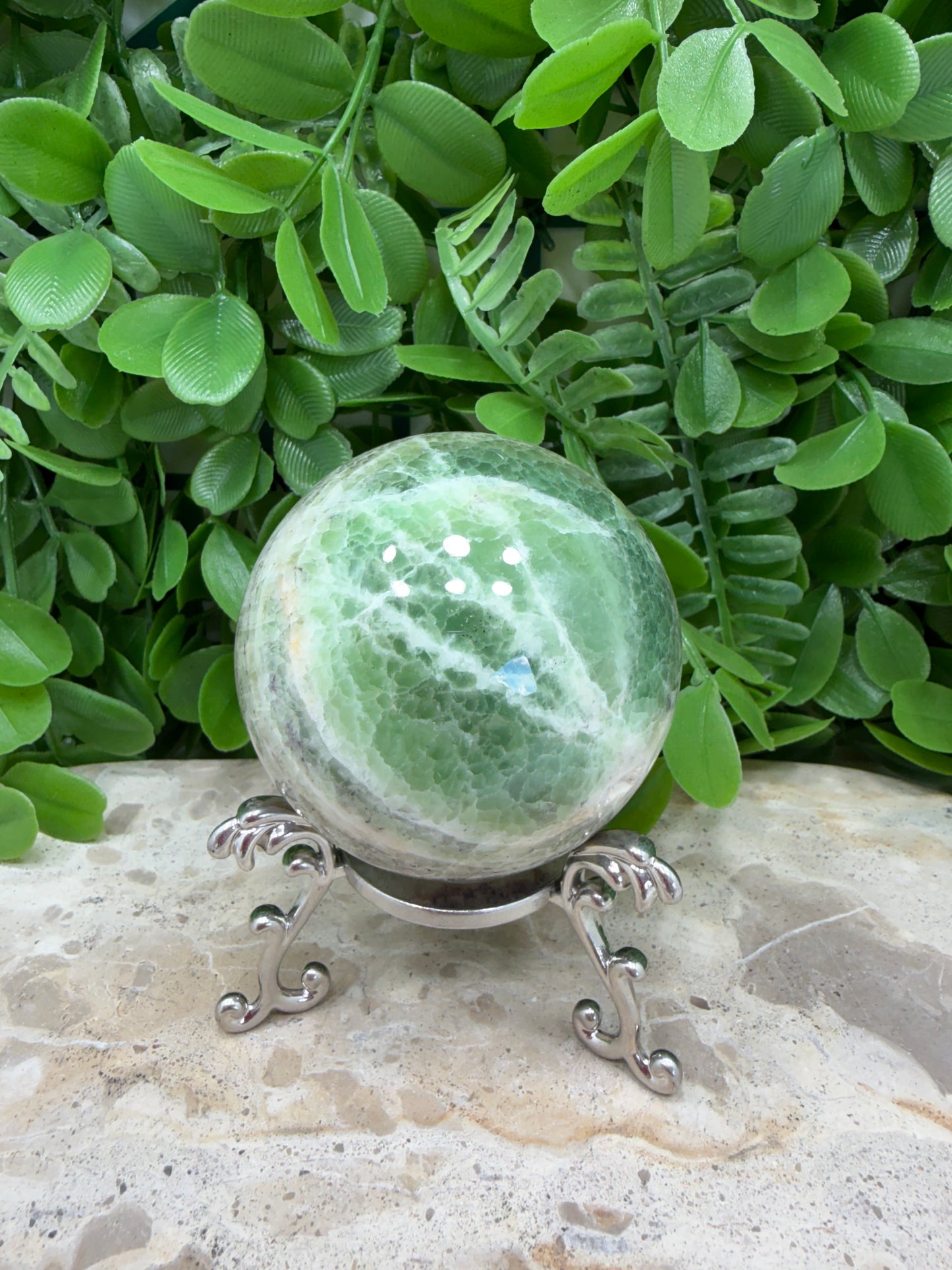 Emerald Kiwi Calcite Sphere 382g