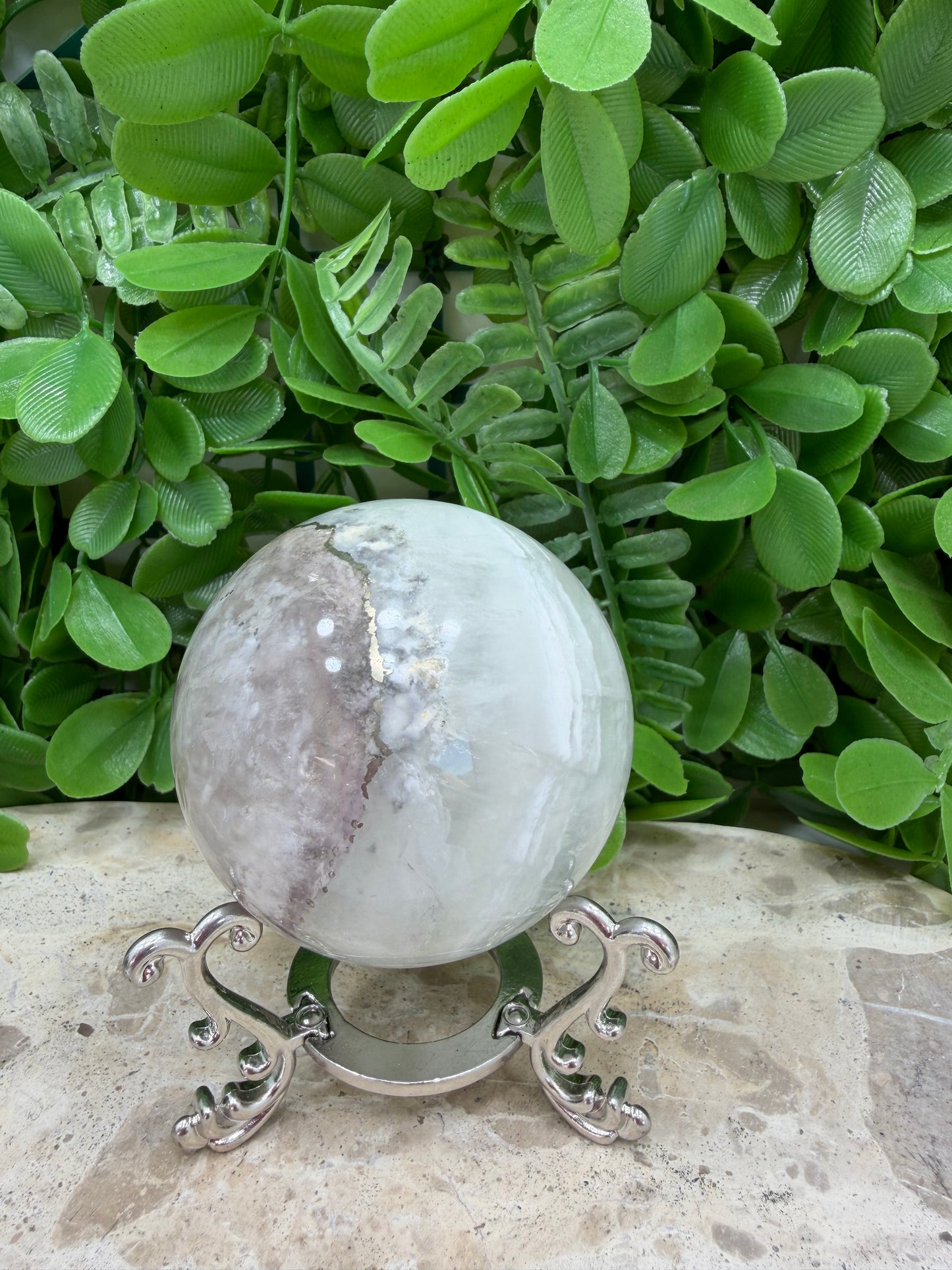 White Fluorite with Pyrite Sphere 394g