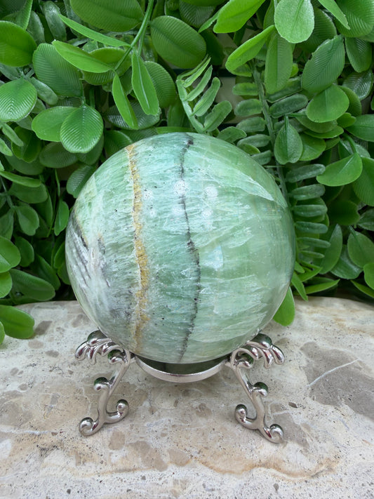 Emerald Kiwi Calcite Sphere 594g