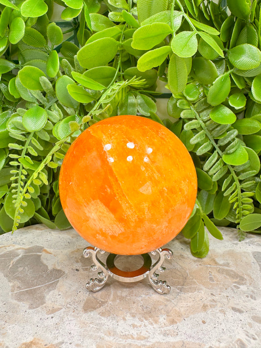 Crystallised  Orange Calcite Sphere 728g
