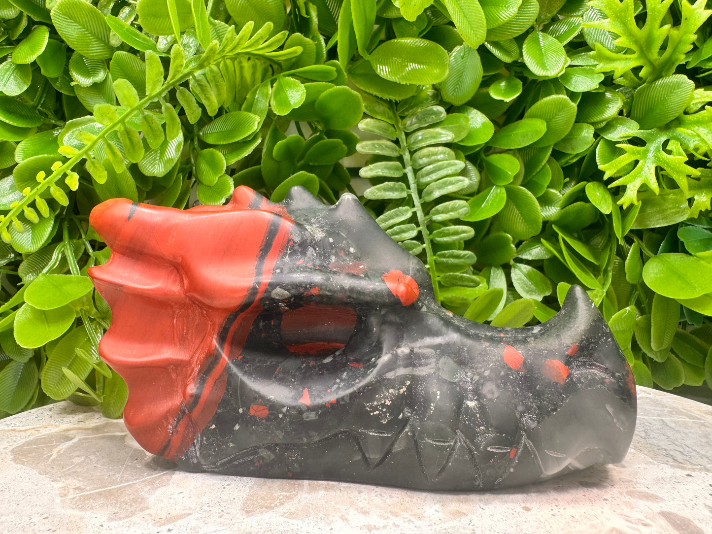 African Bloodstone Dragon Skull 878g