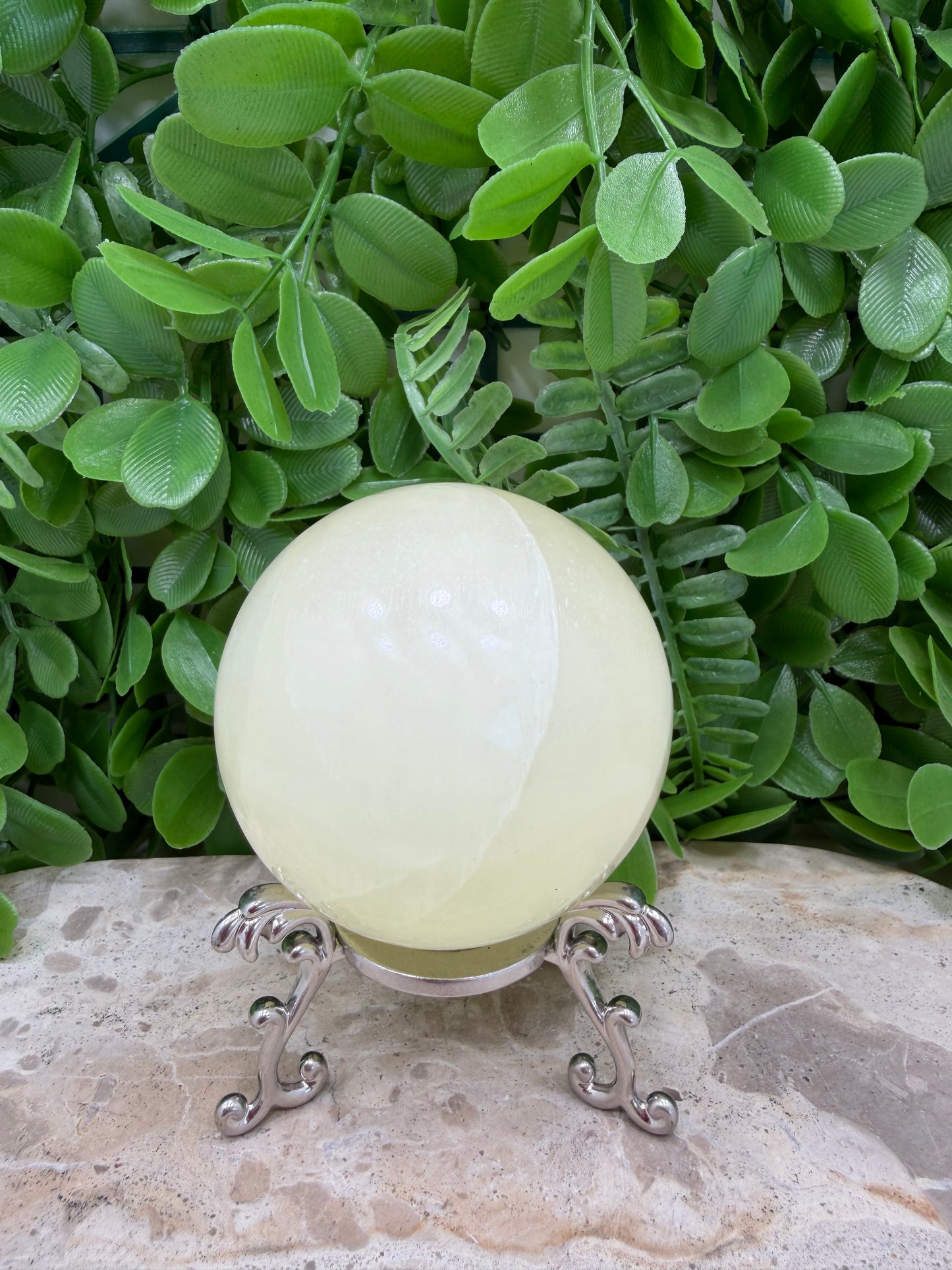 Silky White Calcite Sphere 490g