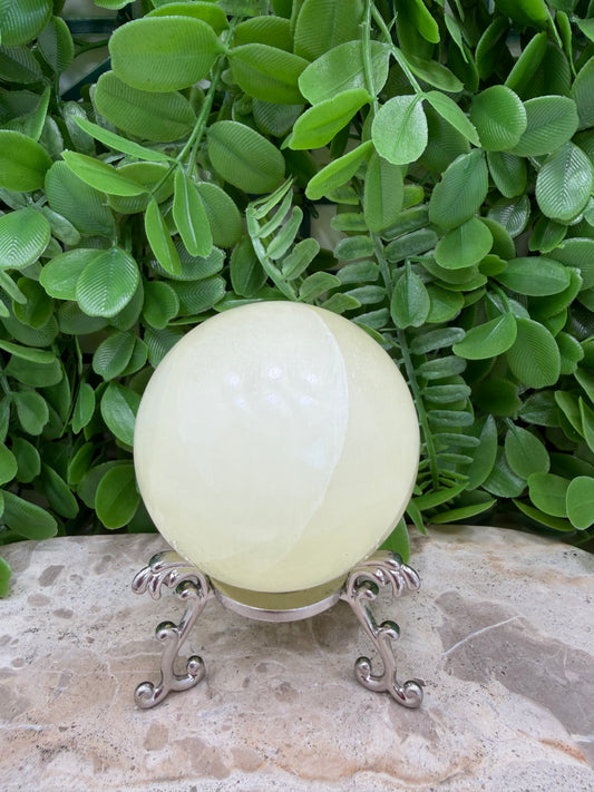 Silky White Calcite Sphere 490g