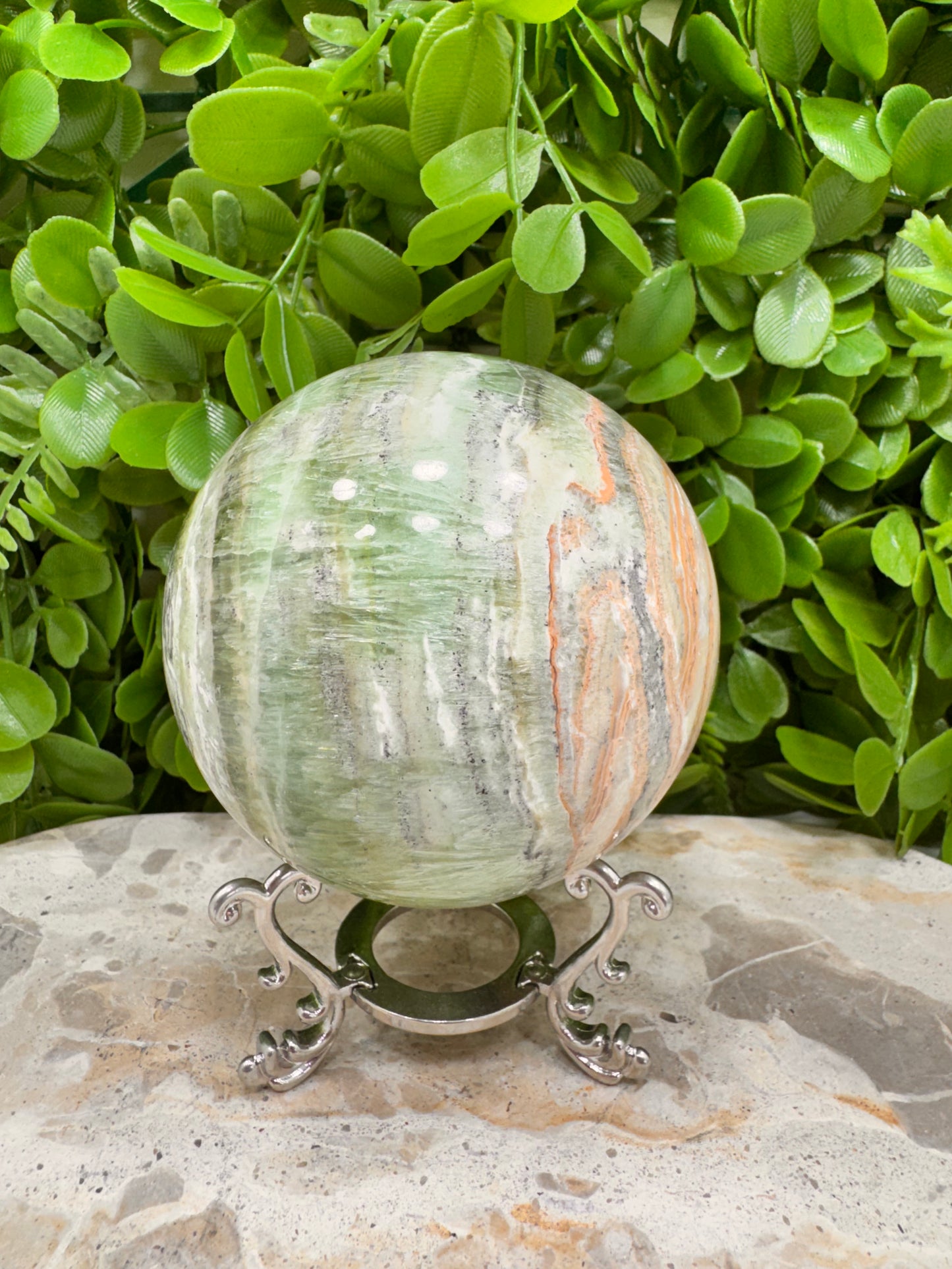 Emerald Kiwi Calcite Sphere 948g