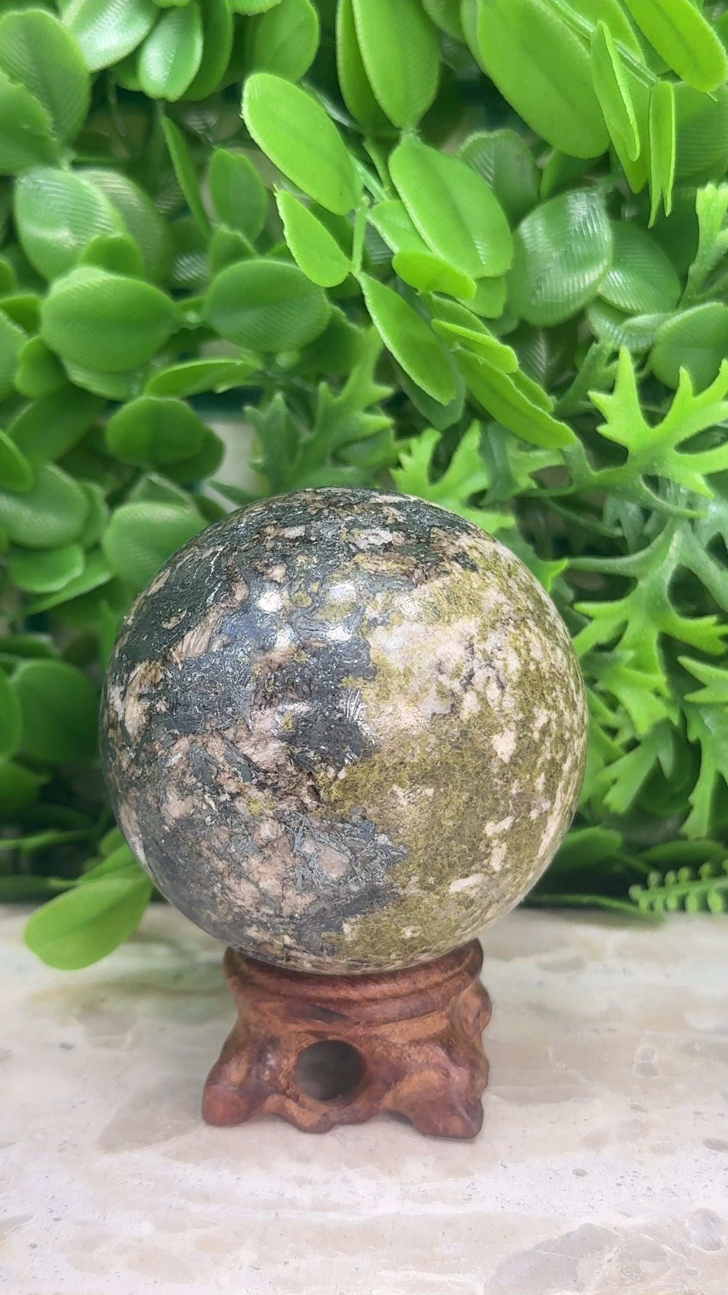 Epidote/Hematite with Quartz Sphere 606g