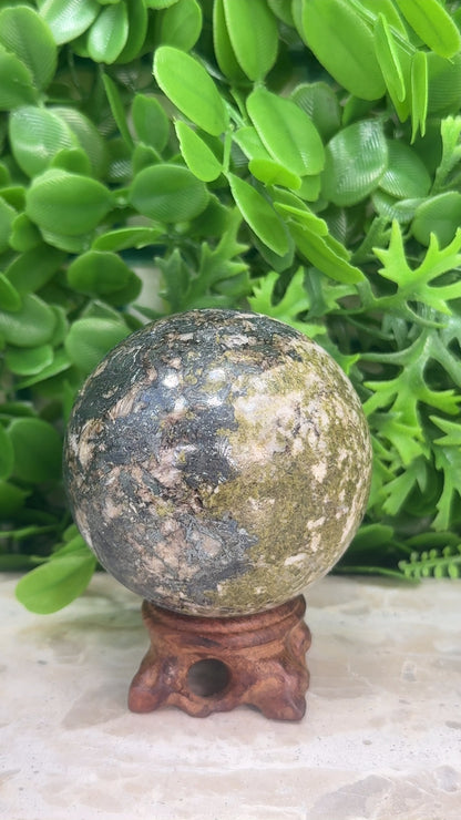 Epidote/Hematite with Quartz Sphere 606g