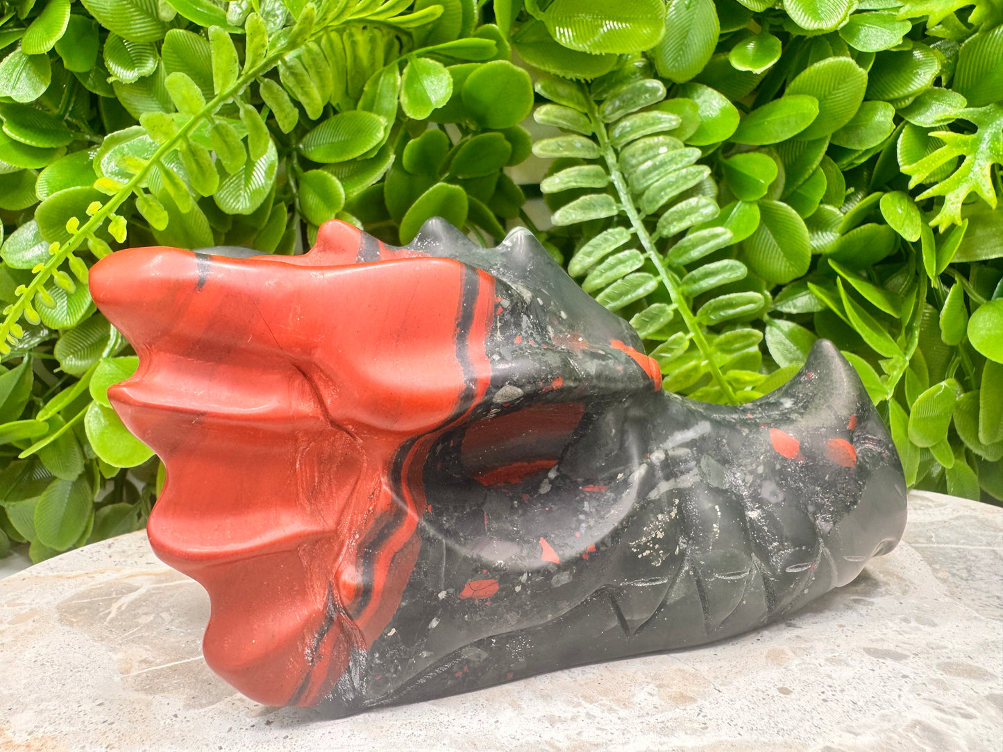 African Bloodstone Dragon Skull 878g