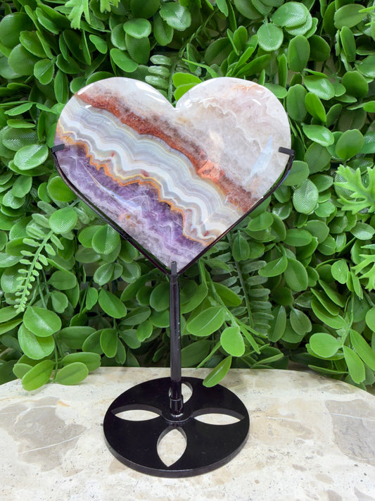 Amethyst Mexican Agate Heart with Stand 392g