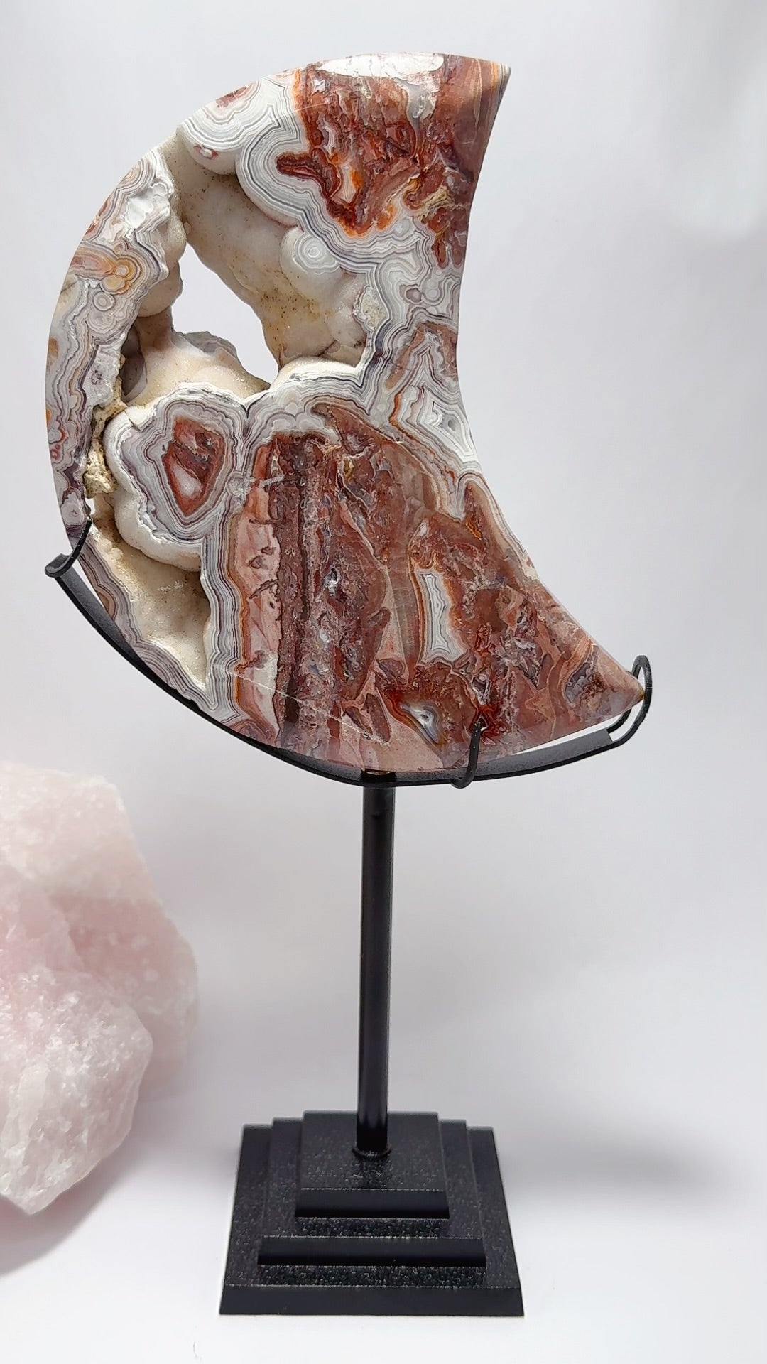 Mexican Agate Moon with Stand 730g