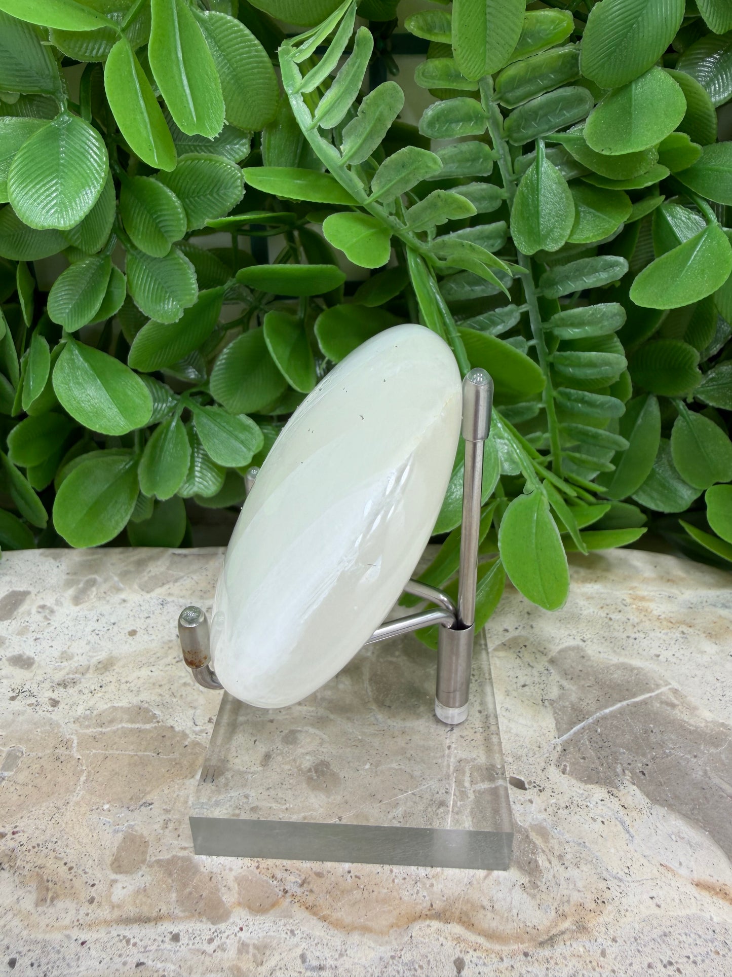 Silky White Calcite palm Stone 144g