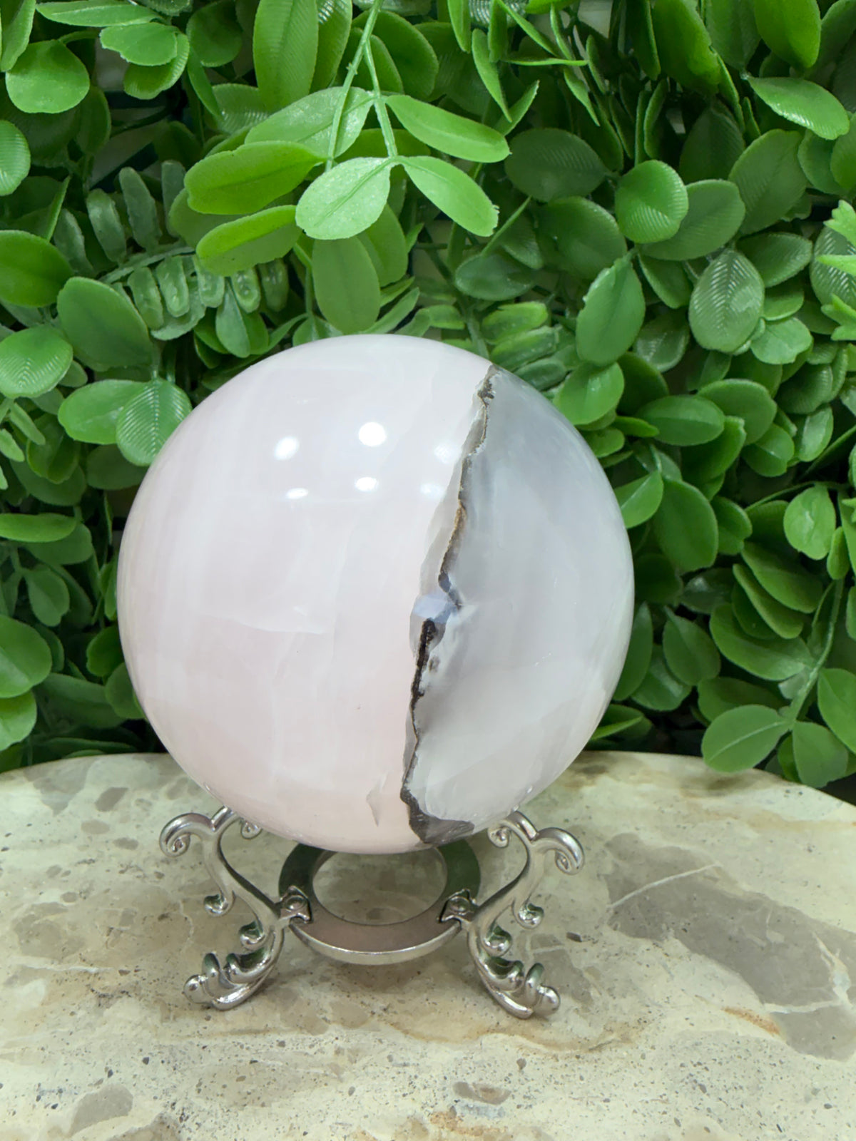 Smokey Pink Mangano UV Sphere 924g | Love • Compassion • Calm