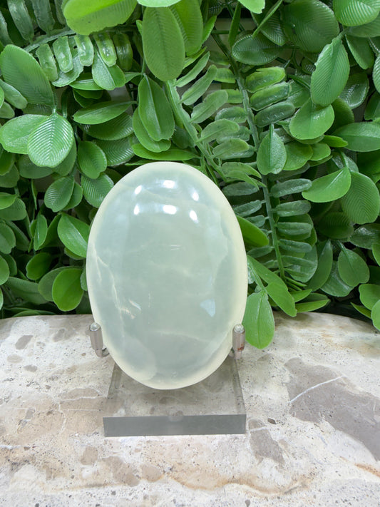 Silky White Calcite Palm stone 162g | Calm • Clarity • Peace