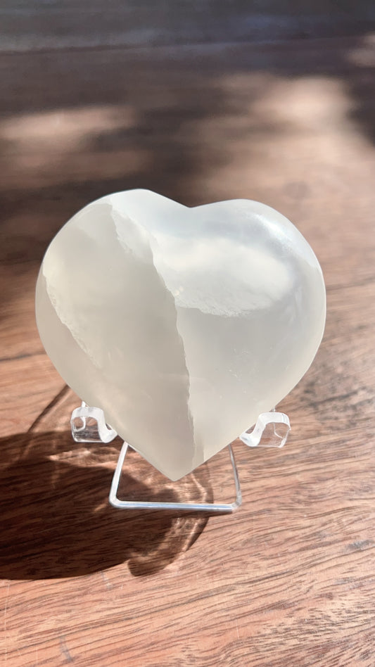 Silky White Calcite Heart 123g