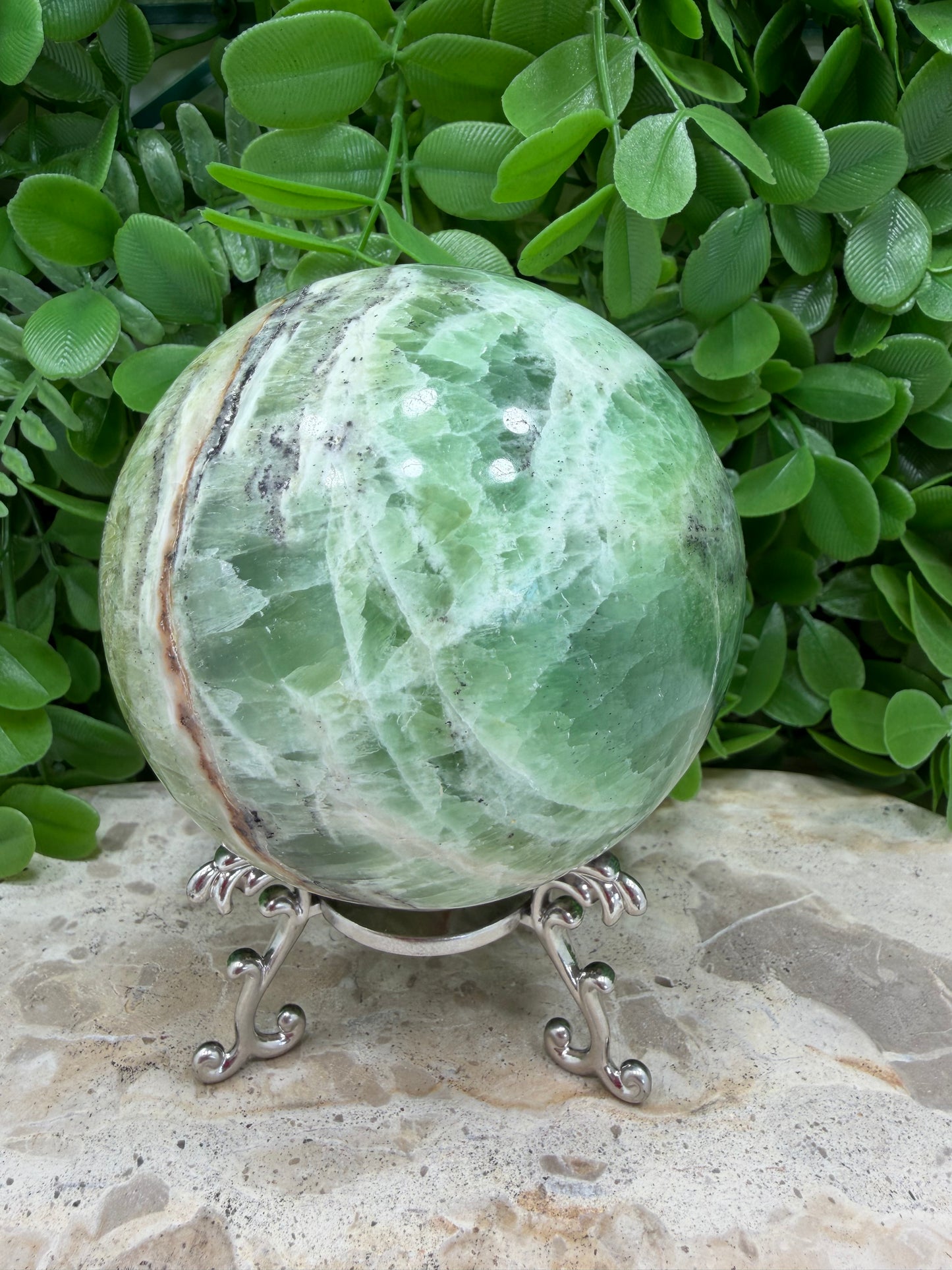 Emerald Kiwi Calcite Sphere 1122g