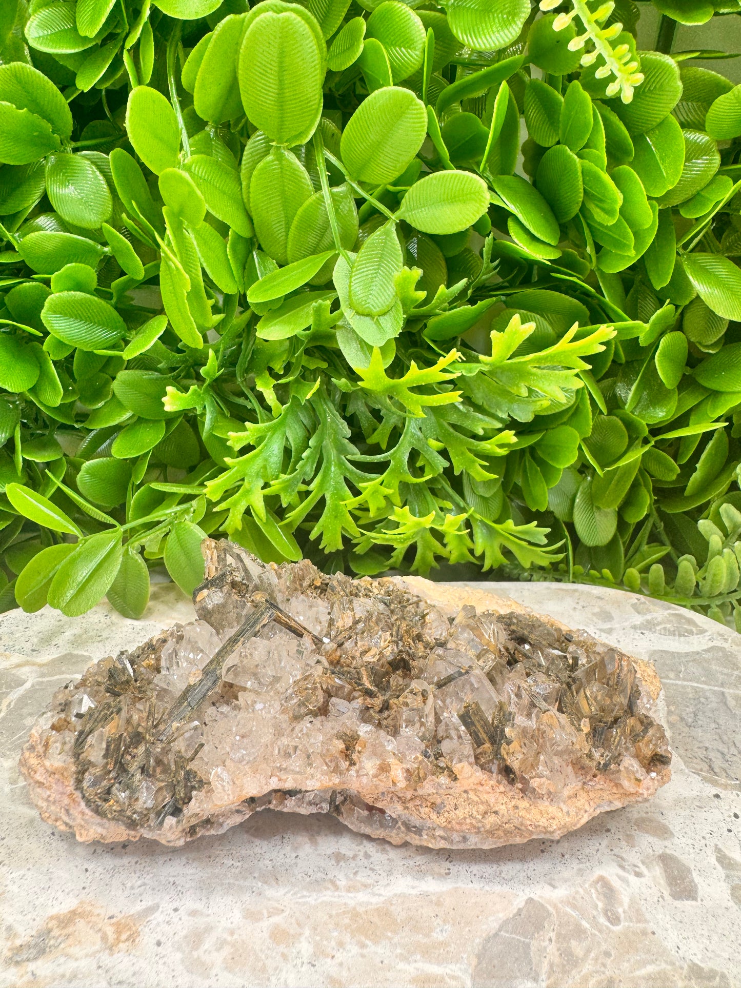 Clear Quartz /Epidote/Green Tourmaline Cluster Specimen 480g