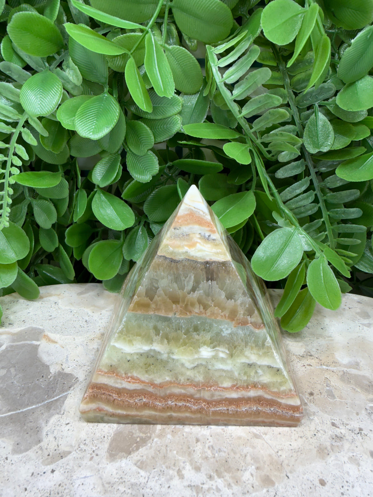 Emerald Kiwi Calcite Pyramid | Balance • Renewal • Harmony
