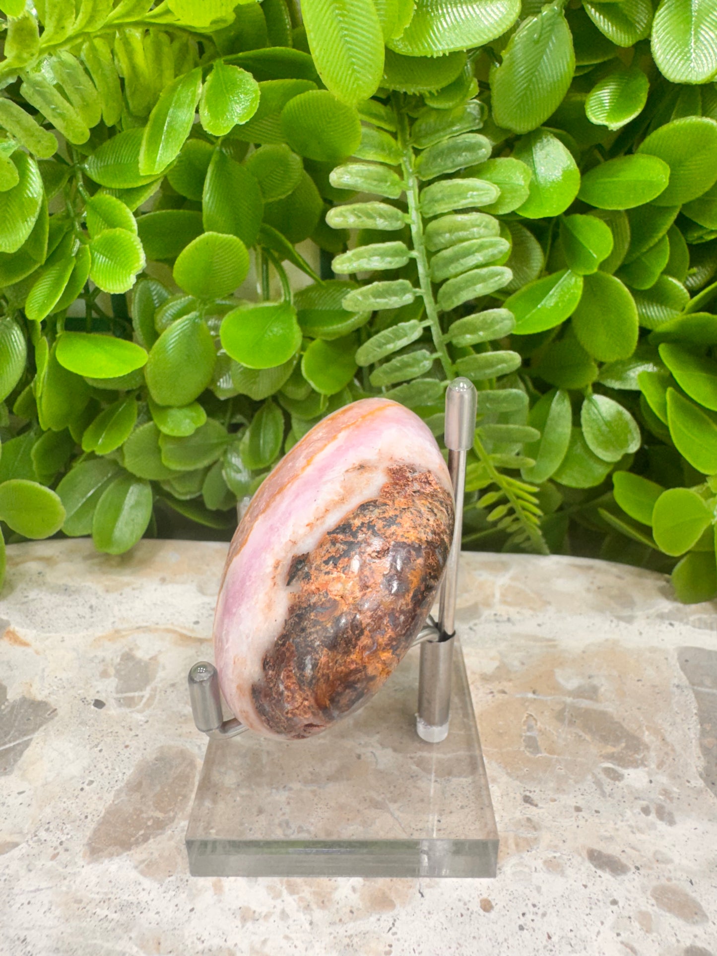 Pink Aragonite Palm Stone 130g