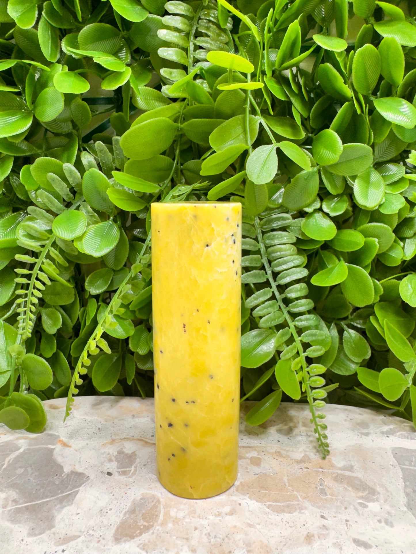 Yellow Jade with Hematite Cylinder 312g