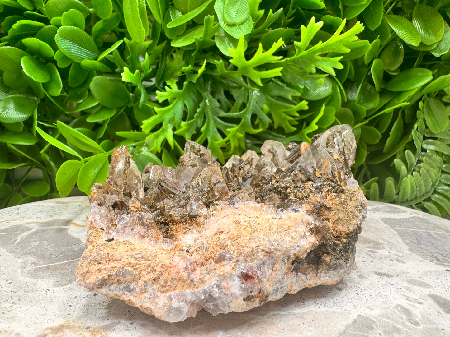 Clear Quartz /Epidote/Green Tourmaline Cluster Specimen 480g