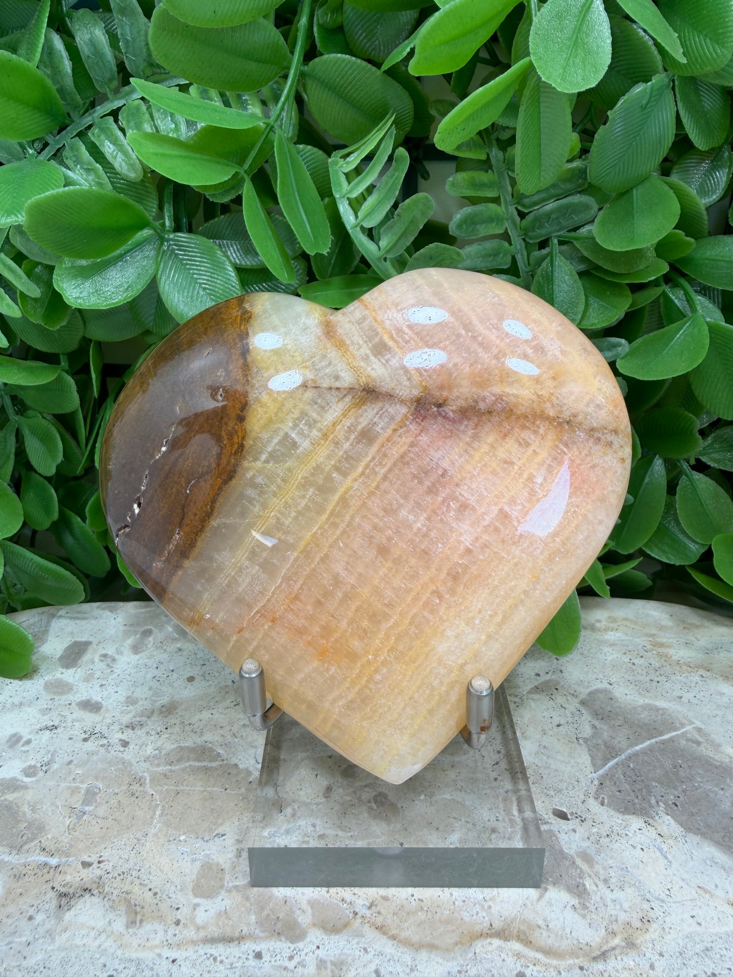 Peach Banded Calcite Heart 250g