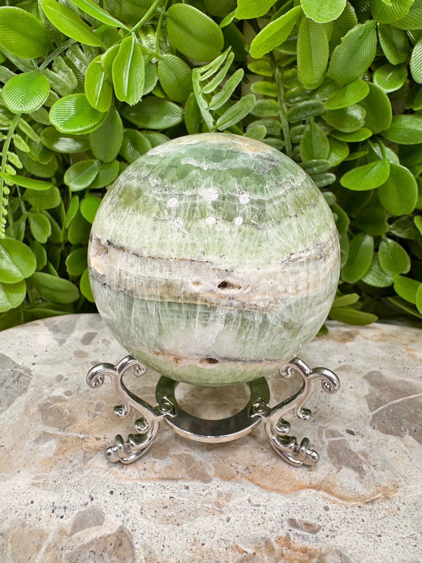 Emerald Kiwi Calcite Sphere 528g